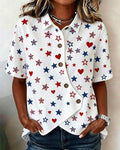 250th Anniversary Star Print Lapel Button-Down Short-Sleeved Shirt