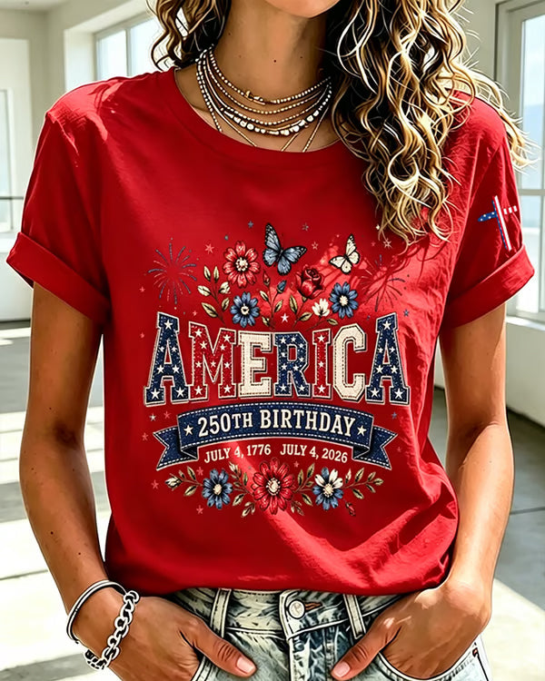 100% Cotton Women's America 250 1776-2026 Freedom Faith Crew Neck Short Sleeve Tshirt