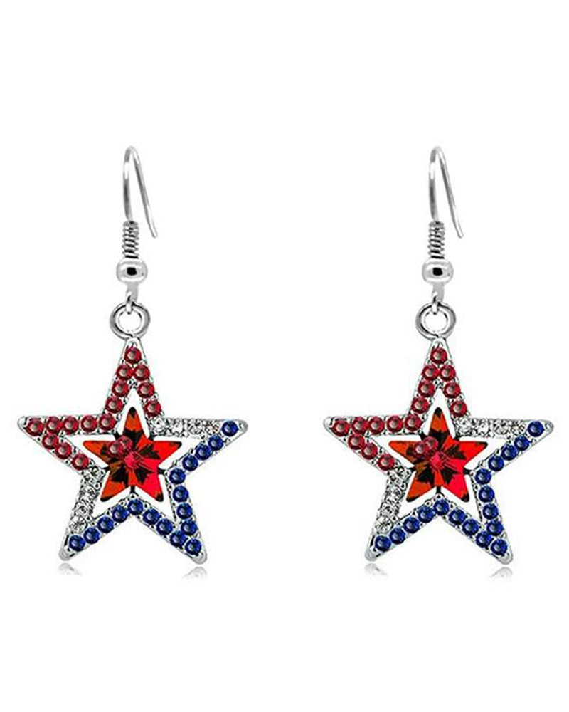American Independence Day Five-pointed Star Inlaid Zircon Pendant Necklace