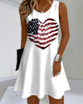 National Flag Heart Print Round Neck Sleeveless Mini Casual Dress