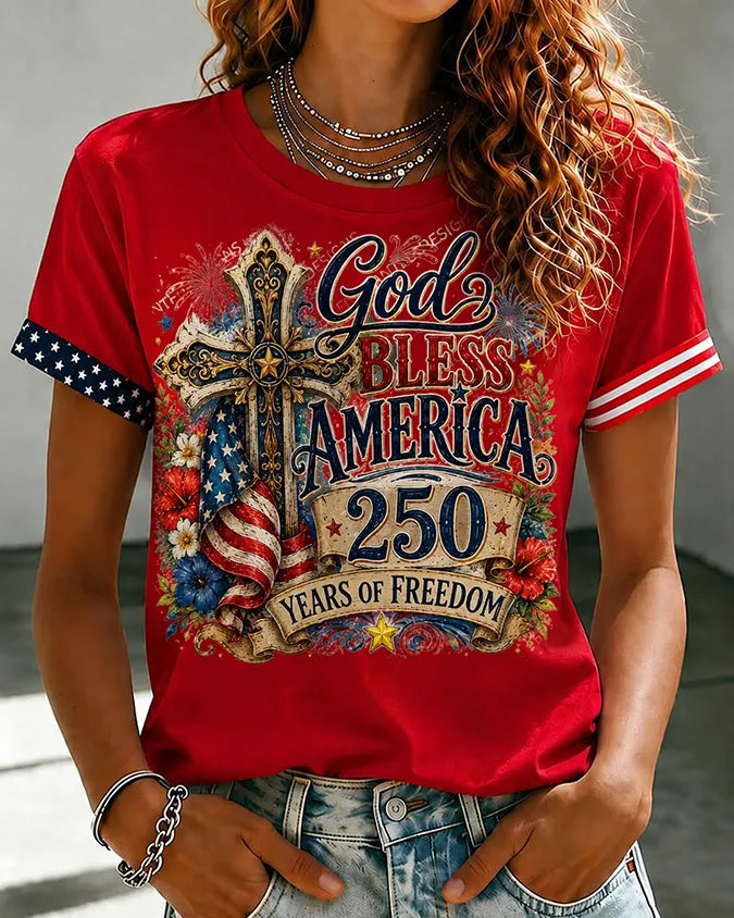 God Bless American Crew Neck Short Sleeve Tshirt