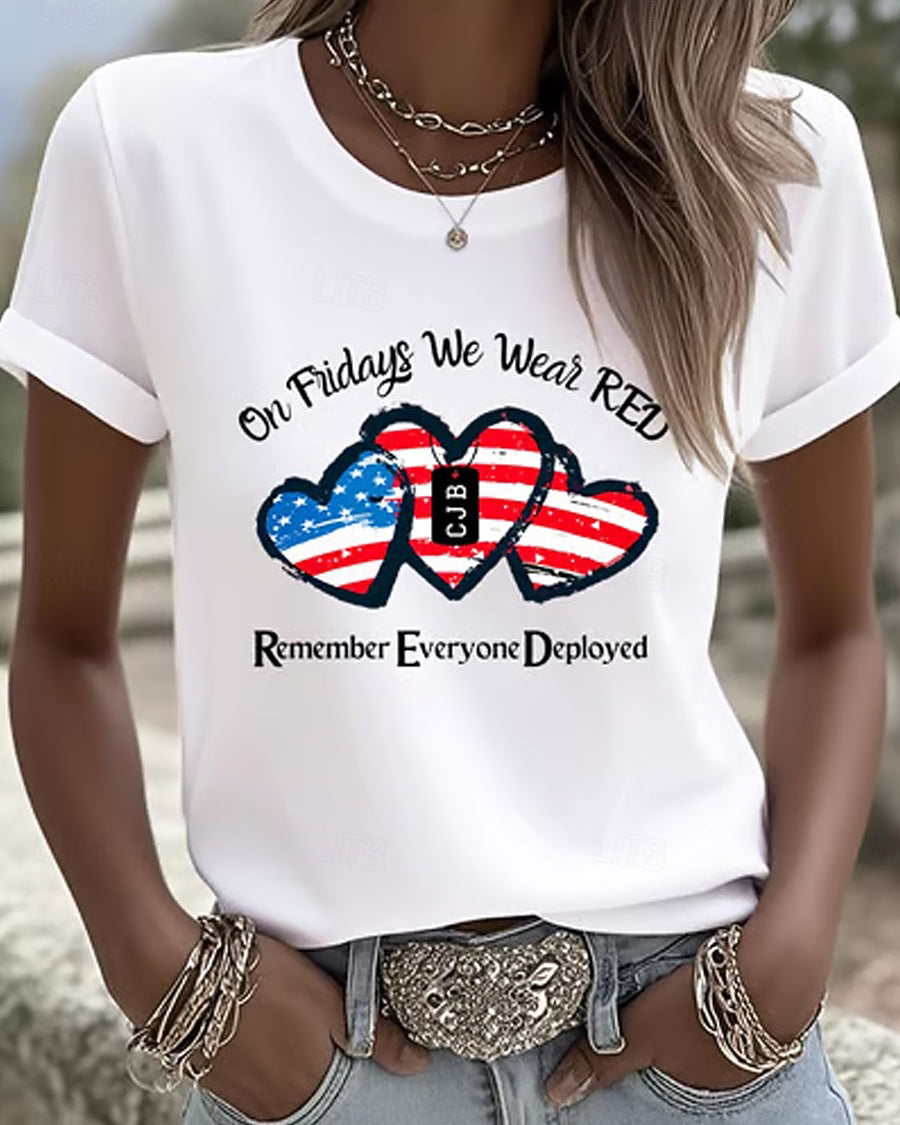 100% Cotton Graffiti of A Heart On The National Flag Crew Neck Short Sleeve Tshirt