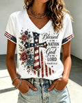 Women'S Cross Print Casual V-Neck T-Shirt