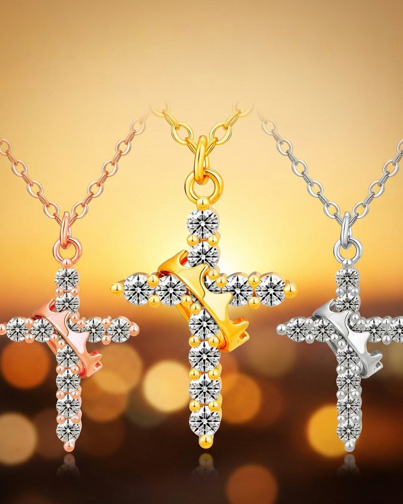Rotatable Crown Cross Necklace Earrings