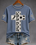 Cross Football Shooting JESUS SAVES Alphabet Print Casual Round Neck Short Sleeve T-Shirt