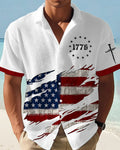 1776 Ragged American Flag Cross Casual Short Sleeve Shirt