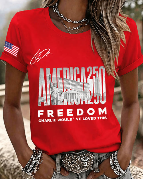 100% Cotton Statue of Liberty 250th Anniversary Crew Neck Short Sleeve Tshirt
