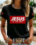 100% Cotton Women's Funny Jesus Is The Way Print Crew Neck Short Sleeve Tshirt