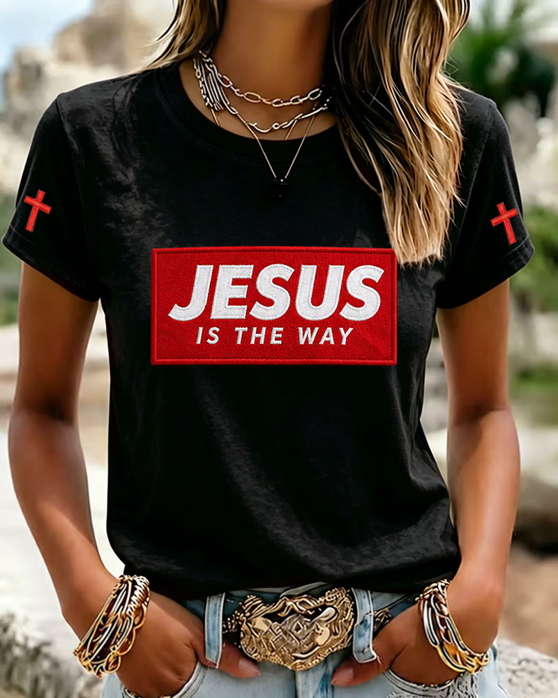 100% Cotton Women's Funny Jesus Is The Way Print Crew Neck Short Sleeve Tshirt