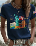 100% Cotton 250th Anniversary Statue of Liberty Print Crew Neck Short Sleeve Tshirt
