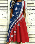 Fun Color-blocked Silver Stars Print Pocket Casual Dress