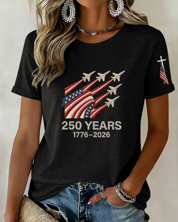 100% Cotton Retro USA 250th Crew Neck Short Sleeve Tshirt