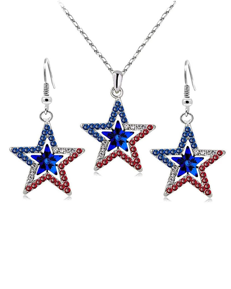 American Independence Day Five-pointed Star Inlaid Zircon Pendant Necklace