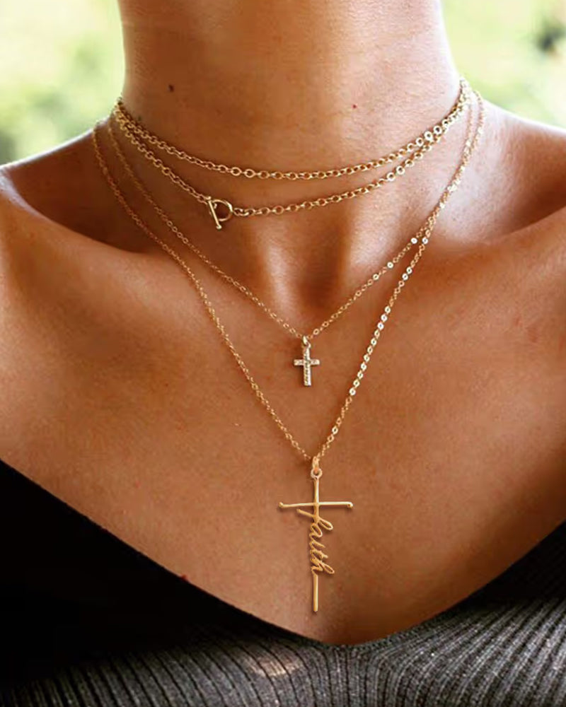 Cross High Sense Faith English Letter Bone Chain Necklace