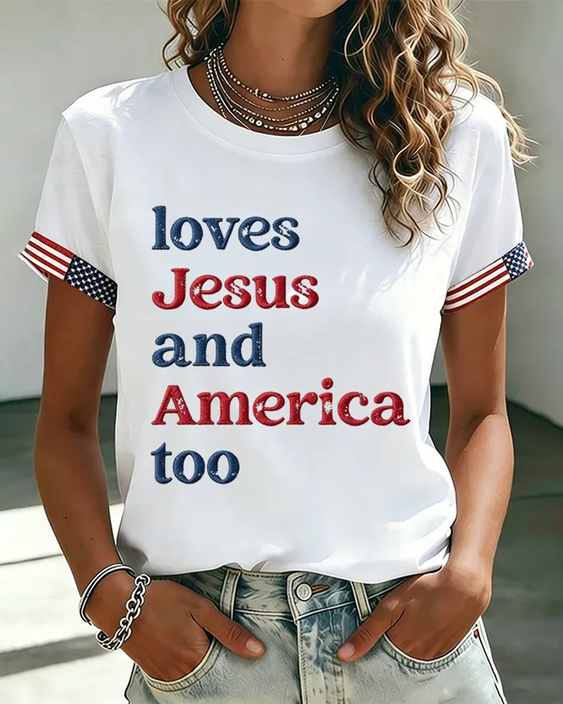Loves Jesus and America Too Short Sleeve T-Shirt