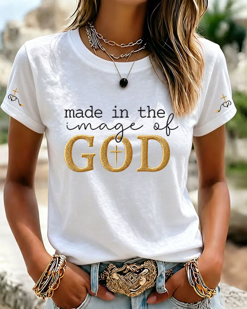 100% Cotton Made In The Image Of God Print Crew Neck Short Sleeve Tshirt