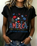 100% Cotton America 250 Years USA Floral Birthday Crew Neck Short Sleeve Tshirt