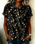 Golden Little Star Lapel Button-Down Short-Sleeved Shirt