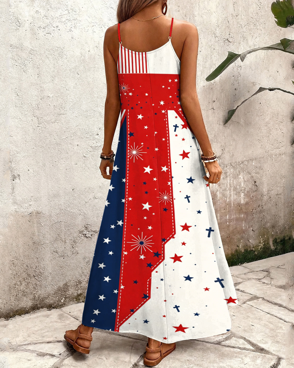 Fun Geometric Color-blocked Stars Print Pocket Maxi Dress
