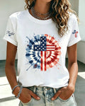 Tie-dye Flag Cuff Thankful Love Cross Printed Round Neck Short Sleeve T-shirt