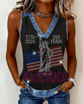250 Years America Print V-Neck Vest
