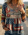 250 Years Of America Print Round Neck Blouse