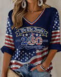 250 Years of Freedom Print V-neck Half Sleeved Loose Top