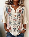 250th Anniversary Bohemian Floral Print Half-sleeved Shirt