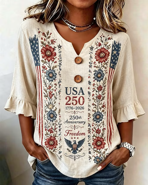 250th Anniversary Bohemian Floral Print Half-sleeved Shirt