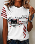 250th Anniversary Cartoon Cat Print Crew Neck Short Sleeve Tshirt