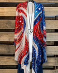 250th Anniversary Color-Block Wavy Stripes Long Sleeve Casual Longline Cardigan