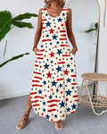 250th Anniversary Colorful Little Star Round Neck Pocket Casual Dress