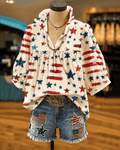 250th Anniversary Colorful Little Star Print V‑Neck Puff Sleeve Blouse