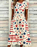 250th Anniversary Colorful Little Star Print Pocket Casual Dress