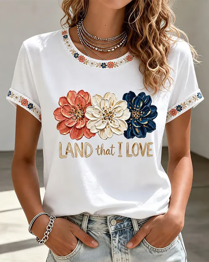 250th Anniversary Colorway Flowers Crew Neck Short Sleeve Tshirt
