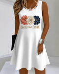 250th Anniversary Colorway Flowers Print Round Neck Sleeveless Mini Casual Dress