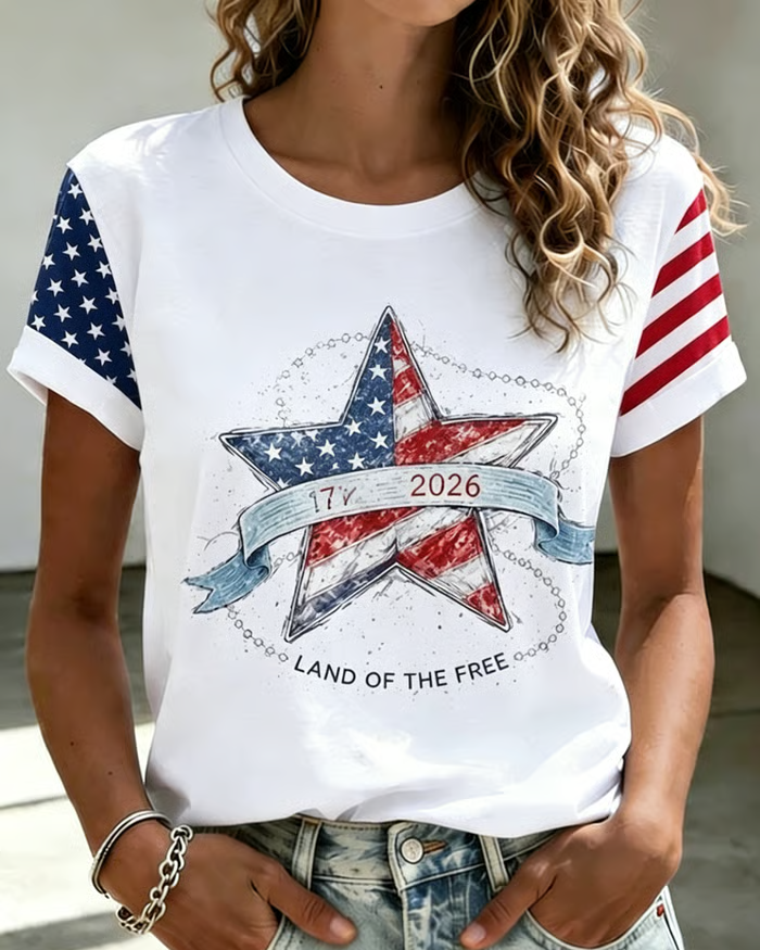 250th Anniversary Crayon Star Printed Short-sleeved T-shirt