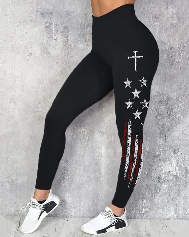 250th Anniversary Cross Print High-waisted Fitted Stretchy Leggings