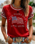 250th Anniversary Diamond American Flag Print Crew Neck Short Sleeve Tshirt
