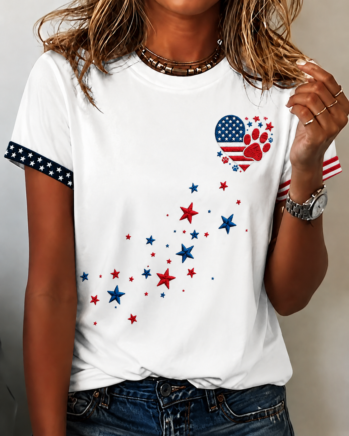 250th Anniversary Dog Paw Star Print Crew Neck Short Sleeve Tshirt