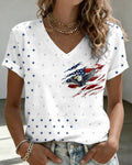 250th Anniversary Eagle American Flag  Print V-neck Short Sleeve Tshirt