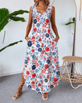 250th Anniversary Elegant Flowers Round Neck Pocket Casual Dress