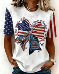 250th Anniversary Flag Bow Print Crew Neck Short Sleeve Tshirt