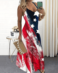 Sling 250th Anniversary Flag Graffiti Print Pocket Maxi Dress
