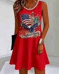250th Anniversary Flag and Statue of Liberty Print Round Neck Sleeveless Mini Casual Dress