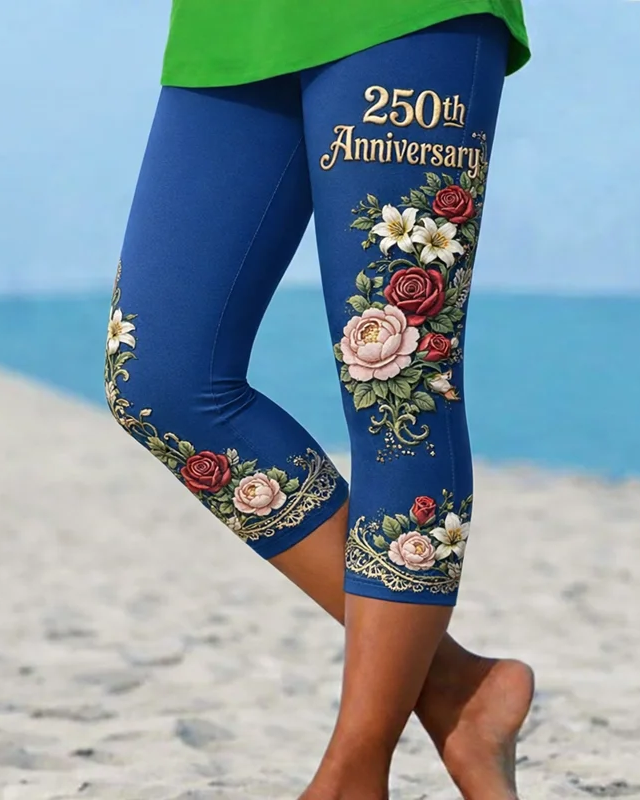 250th Anniversary Floral Lace Patchwork Leggings High-waisted Fitted Stretchy Leggings