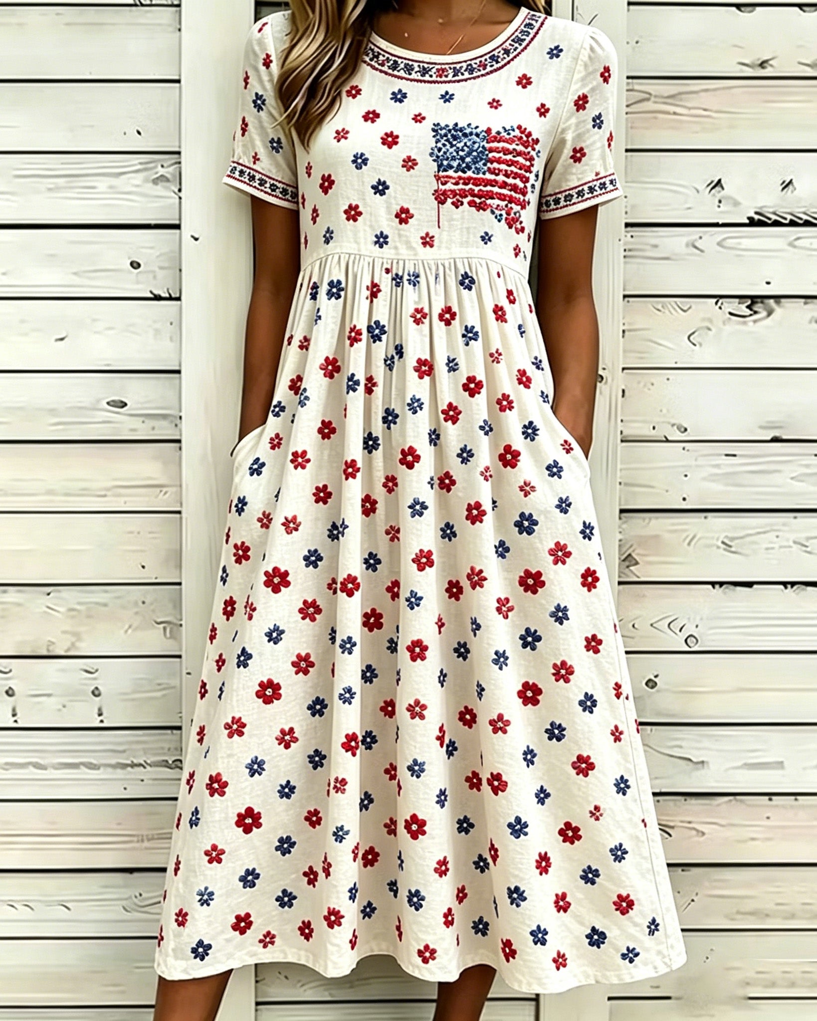 250th Anniversary Floral Print Pocket Casual Dress