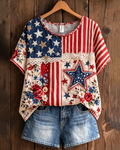 250th Anniversary Floral Star Lace Patchwork Round Neck Blouse