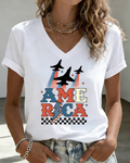 100% Cotton 250th Anniversary Fun Airplane V Neck Short Sleeve Tshirt