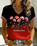 250th Anniversary Gradient Flower Print V-neck Short Sleeve Tshirt